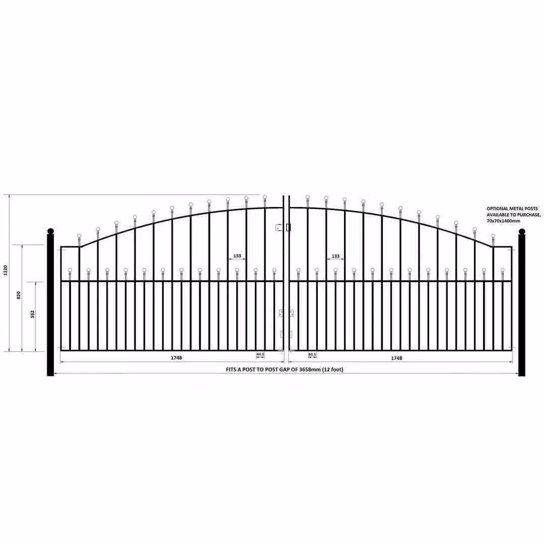 Burbage Iron Craft Manor Ball Top Arched Double Driveway Gate in Black, W: 365.8 cm, H: 122.0 cm – 2
