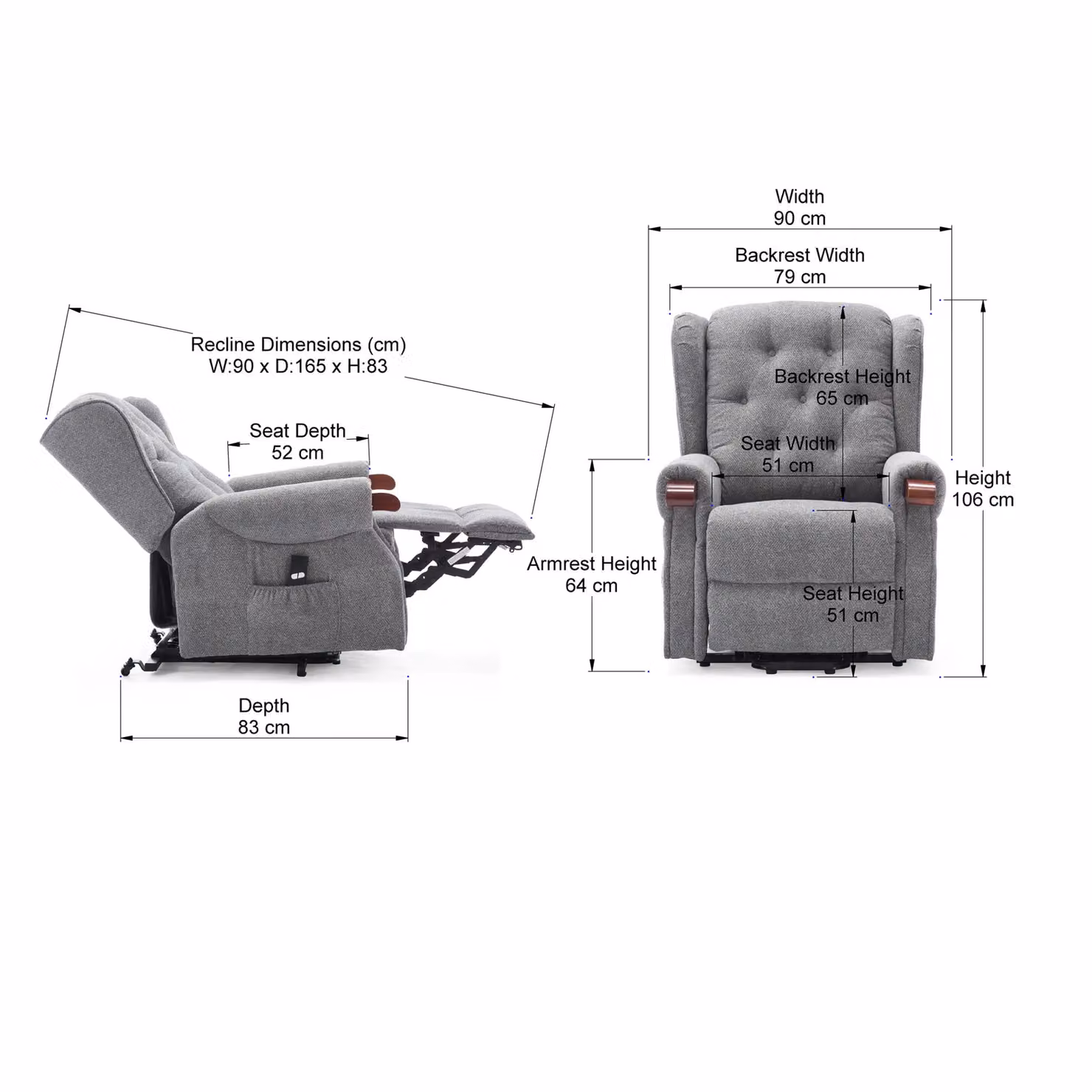 More4Homes Harrogate Single Motor Electric Fabric Rise and Recliner Chair in Grey – 3