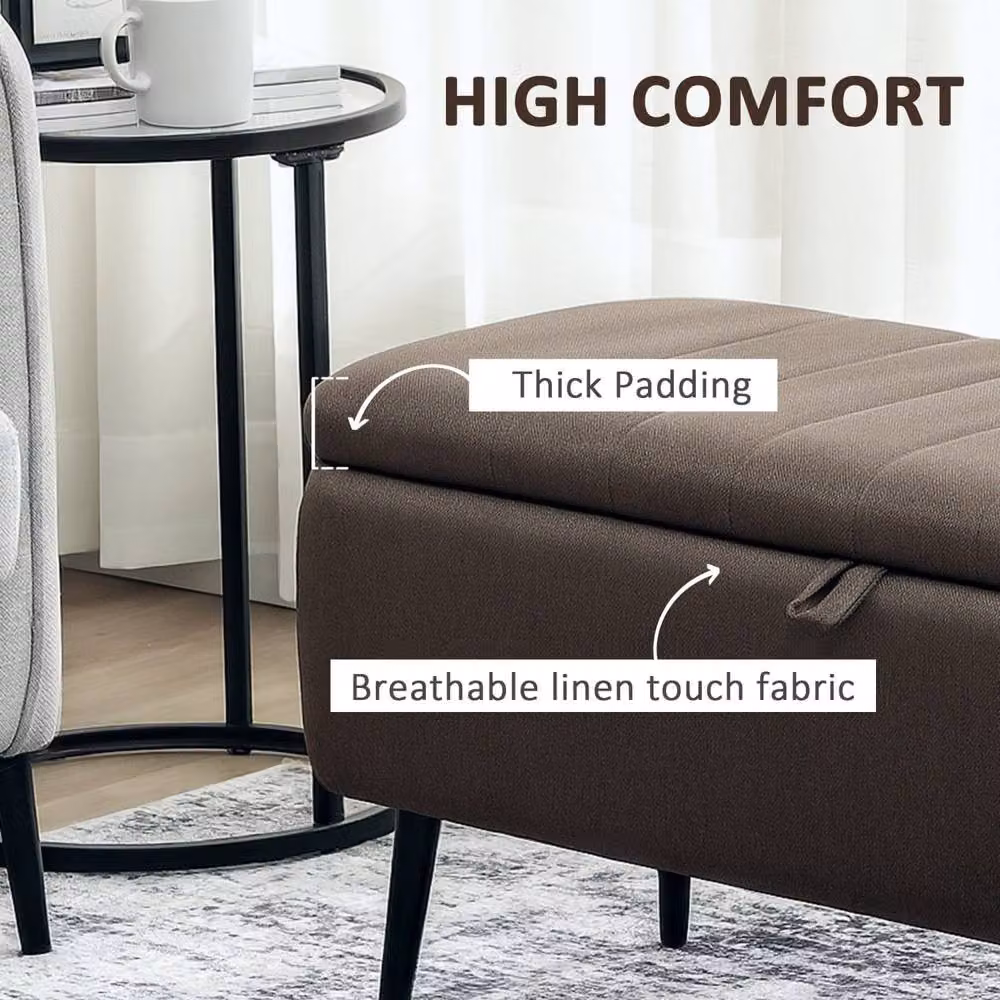 Wyld Haus Mahano Dark Brown Linen Look Rectangular Storage Ottoman – 6