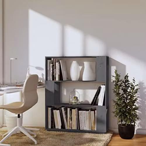 vidaXL Book Cabinet and Room Divider in Grey Solid Pinewood with Rustic Design – 4