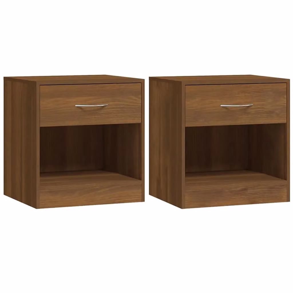 Berkfield Home Set of 2 Modern Bedside Cabinets with Drawers in Brown Oak – 2
