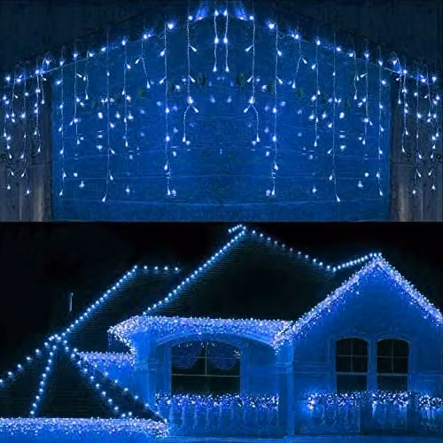 SHATCHI 720 LED Blue Waterfall Icicle Christmas Lights with Timer and 8 Modes, Waterproof IP44 Indoor/Outdoor Decoration – 1