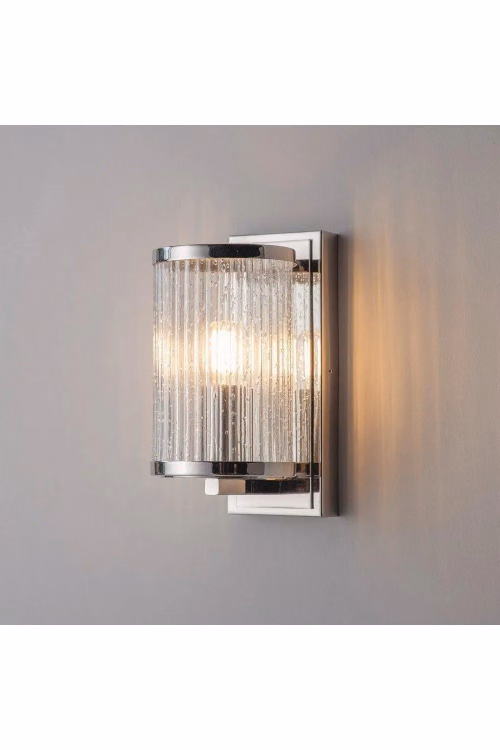Netlighting Easton Wall Light in Silver and Grey with Ribbed Glass and E14 Bulb Holder H 21.5 cm x W 10.5 cm x D 10.5 cm – 2
