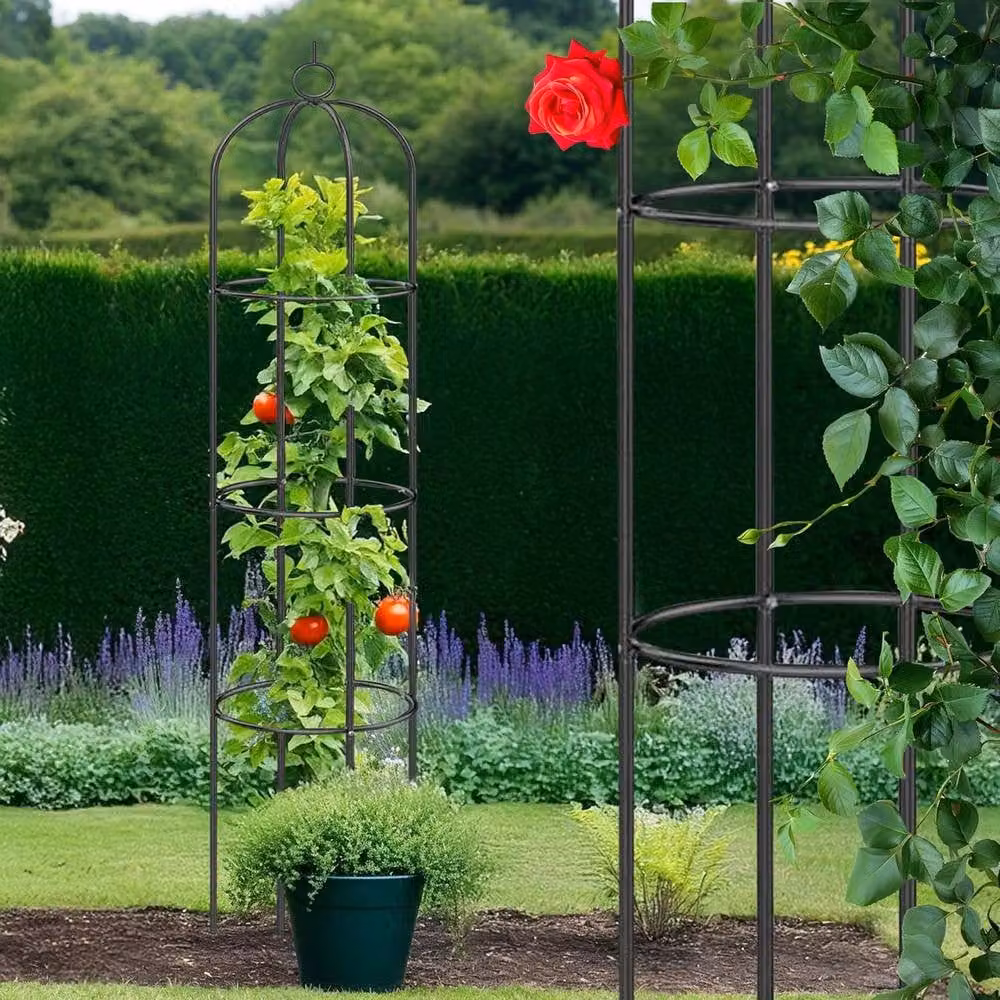 BARGAINS-GALORE Black Metal Garden Obelisk Plant Support with Tub, Height: 190 cm – 2
