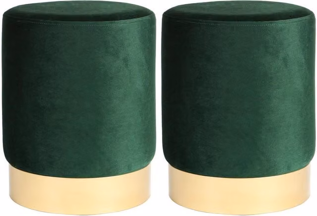 Harbour Housewares Green Velvet Cylindrical Pouffe, Diameter: 29 cm, Height: 36 cm