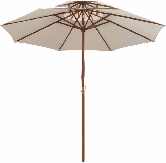 Berkfield Home Double Decker Parasol with Wooden Pole, White, W/D/H: 270 x 270 x 259 cm