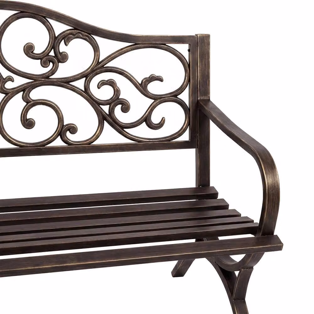 Levede Bronze Floral Pattern Metal Garden Bench – 10