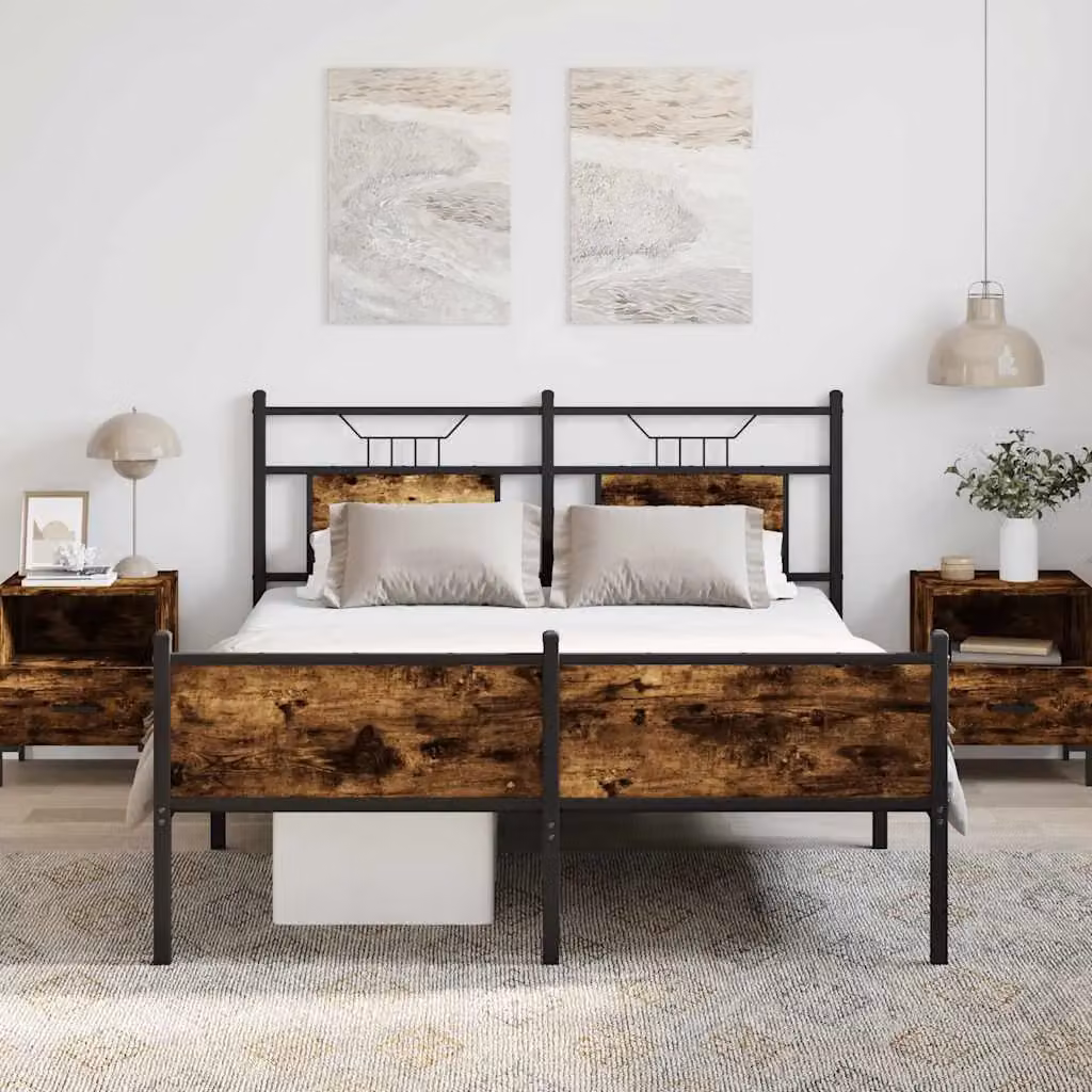 Berkfield Home Smoked Oak Bed Frame in Brown, W/D/H: 140 x 190 cm – 2