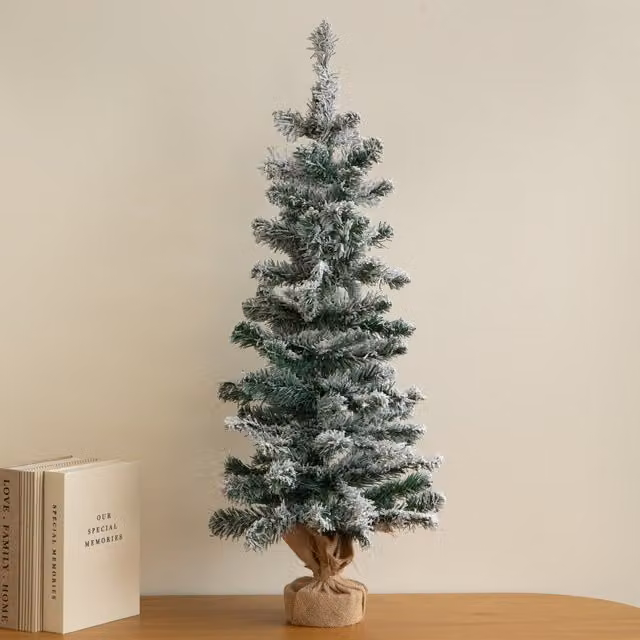Samuel Alexander 90cm Snowy Fir Christmas Tree in Green with Jute Bag Stand – 1