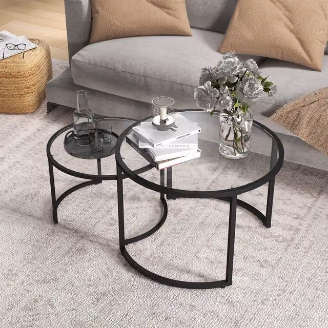 HOMCOM Nesting Coffee Table Set of 2 in Black Lacquered Composite