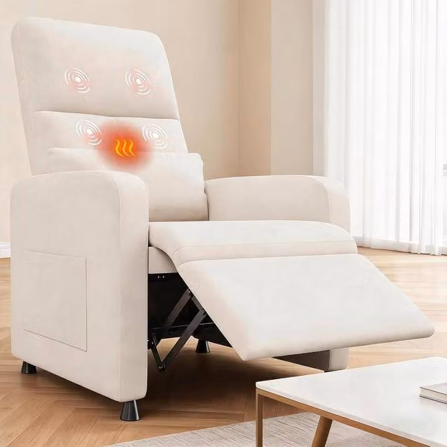 London Boutique White Fabric Power Lift Recliner Chair with Massage and Heat Functions – 1