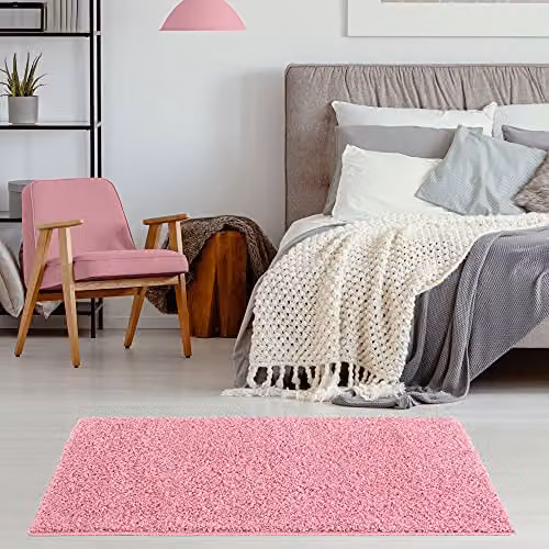 THE RUGS Pink Plain Soft High Pile Shaggy Rug, W/D: 80 x 150 cm – 3