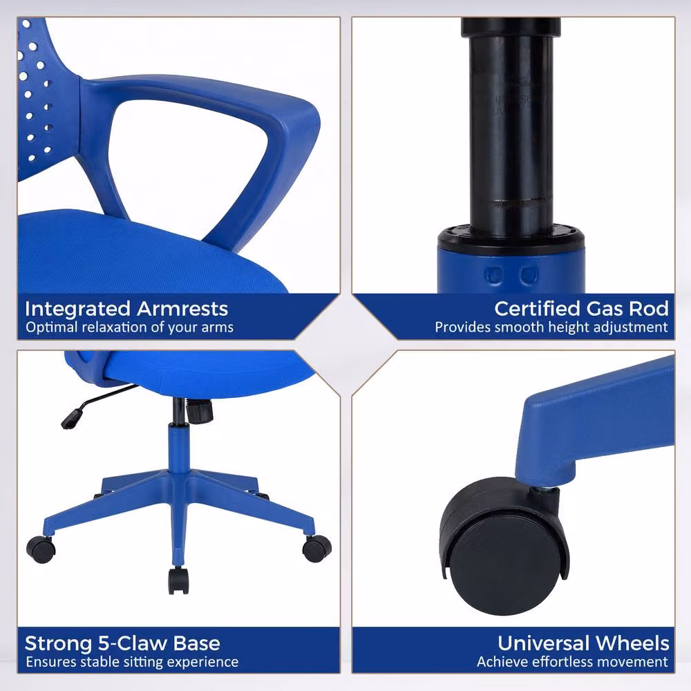 Costway Ergonomic Blue Office Chair with Armrests and Padded Cushion – 5