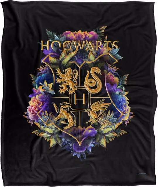 LOGOVISION Harry Potter Hogwarts Floral Crest Super Soft Fleece Throw Blanket, Multicolour and White, W/D/H: 152 x 127 x 1 cm – 1