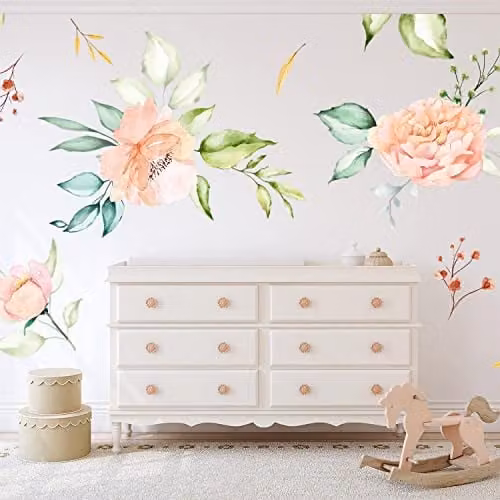 WALPLUS Watercolour Floral Wall Stickers, 20 Piece Multicolour Removable Peel and Stick Botanical Decals for Nursery and Bedroom Decor