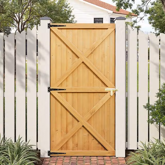 Garden Sanctuary Brown Wood and Stainless Steel Swing Gate, Width: 100 cm