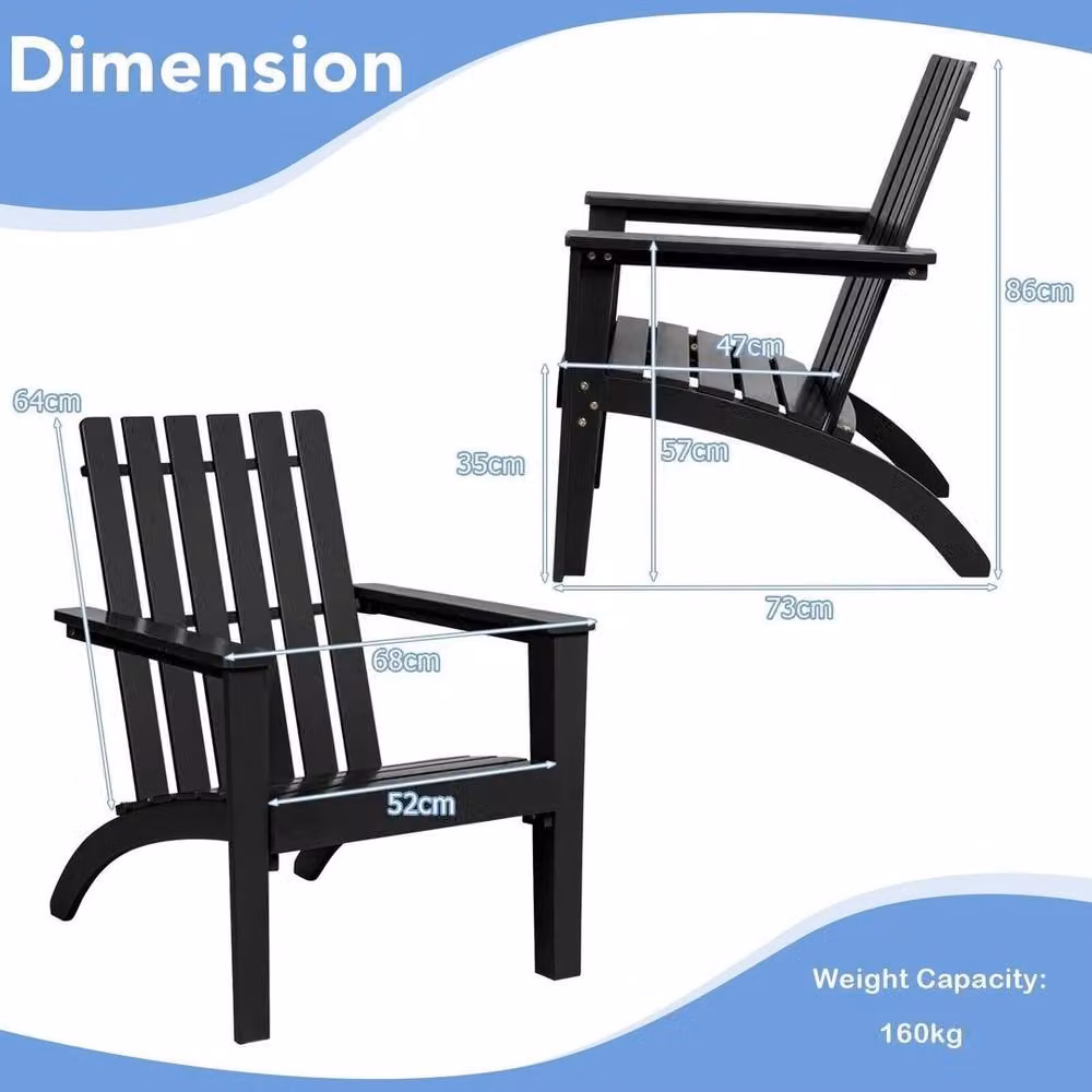 KORVIXA Solid Acacia Wood Adirondack Garden Chair in Black, W/D/H: 100 x 100 x 100 cm – 2
