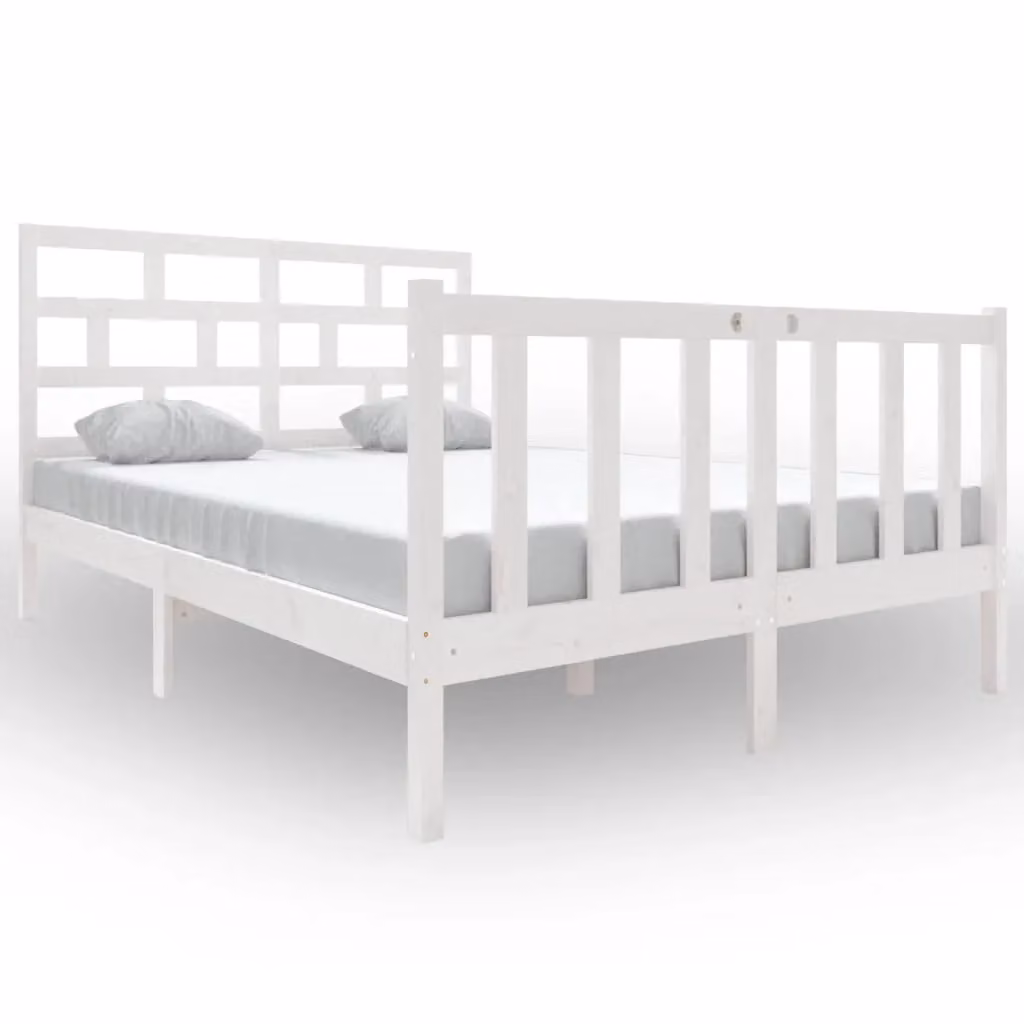 Berkfield Home White Solid Wood Pine Bed Frame W/D/H: 140 x 190 cm – 2