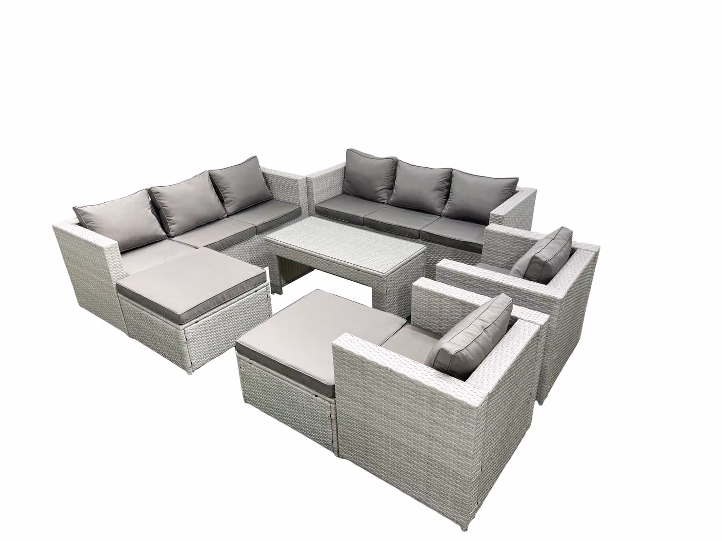 Fimous Rattan Outdoor Garden Furniture Set in Light Grey with 2 Armchairs, Oblong Coffee Table and 2 Footstools – 2