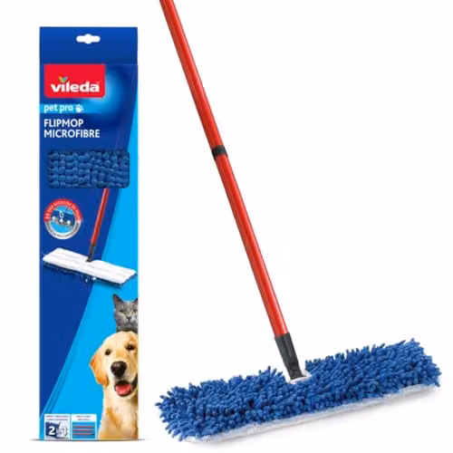 Vileda Pet Pro Flip Mop with Red Microfibre Refillable Head – 1