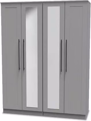 Welcome Beverley 4 Door Tall Mirrored Wardrobe in Grey and Black