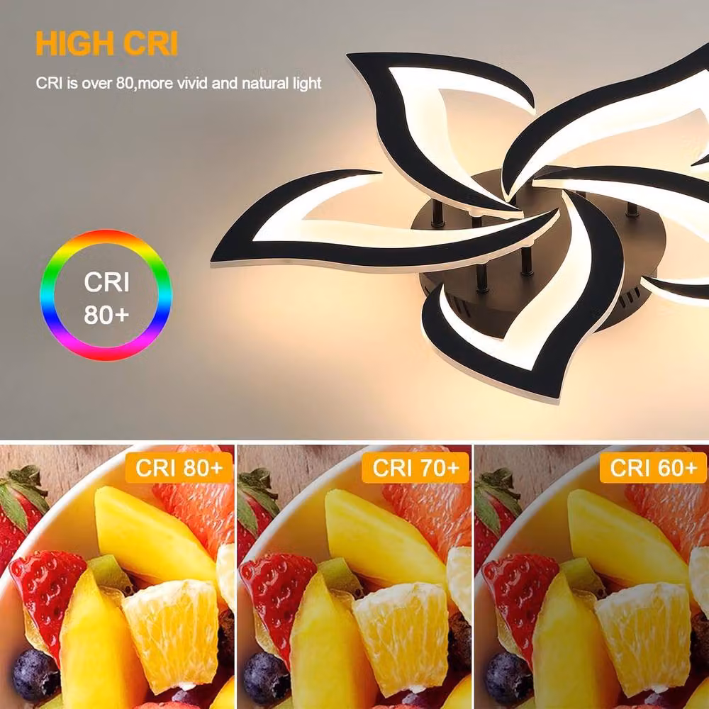 Goeco Modern Petal Design LED Ceiling Light, Black, 60 cm, 60 W, 6750 LM, 3000K Warm White – 5