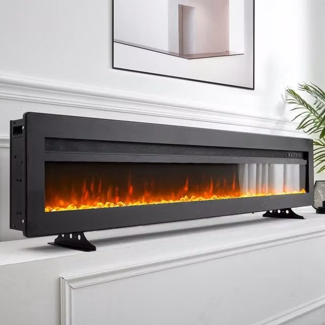 PAWNORA Black LED Electric Fireplace Media Wall Heater with Glass Detail – 1