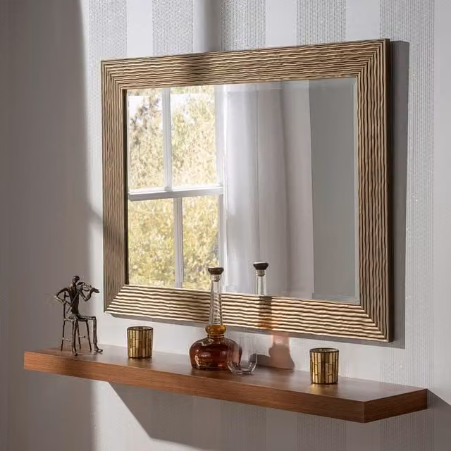 Yearn Wave Framed Mirror in Bronze and Gold, W: 130.5 cm, H: 77 cm