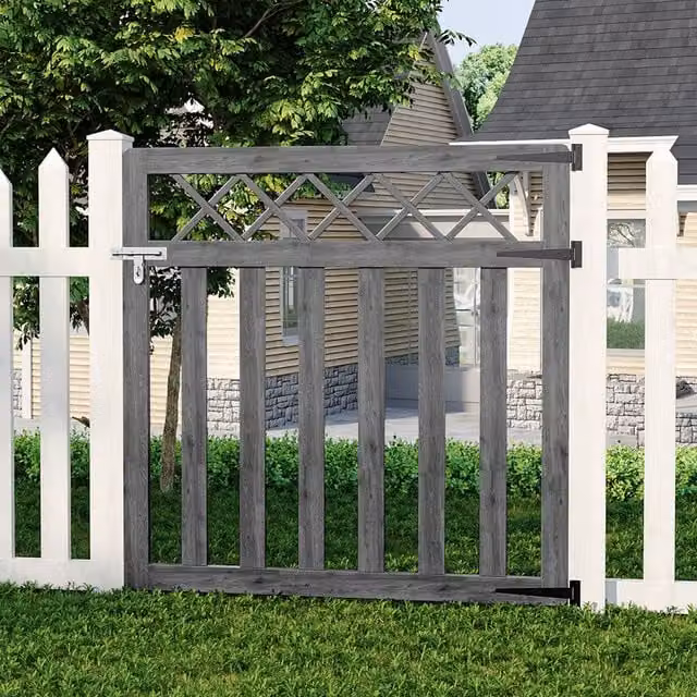 Livingandhome Grey Spruce Wood Single Garden Fence Gate with Wire Mesh Design, Height: 120 cm