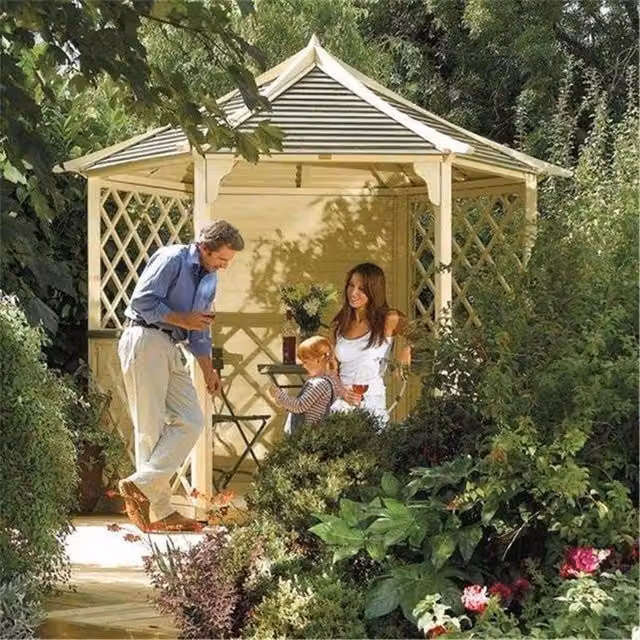 Cheshire Premier Pressure Treated Hexagonal Wood Garden Gazebo in Light Oak Brown – 1