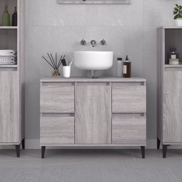 Berkfield Home Grey Sonoma Sink Cabinet with Doors and Internal Drawers, W/D/H: 80 x 33 x 60 cm – 1
