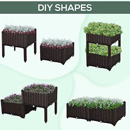 Outsunny Set of 2 Brown Plastic Raised Garden Beds for Vegetables, Herbs and Ornamental Plants – 6