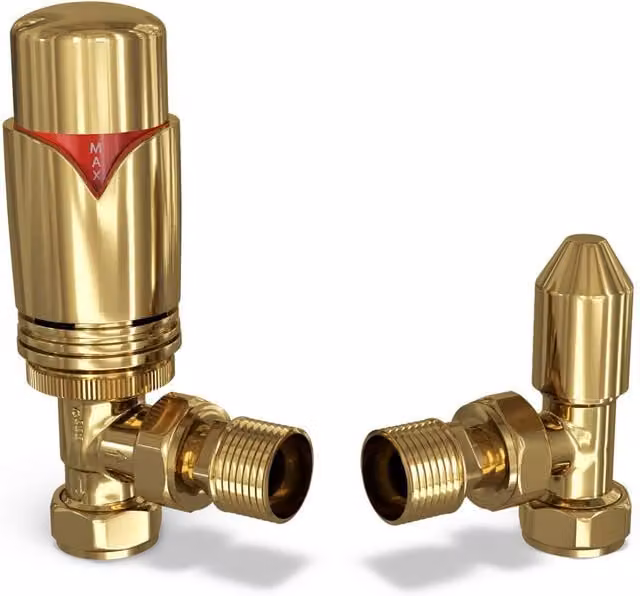 UK Radiators Stirling Bold Polished Brass Thermostatic Radiator Valve and Lockshield Set – 1