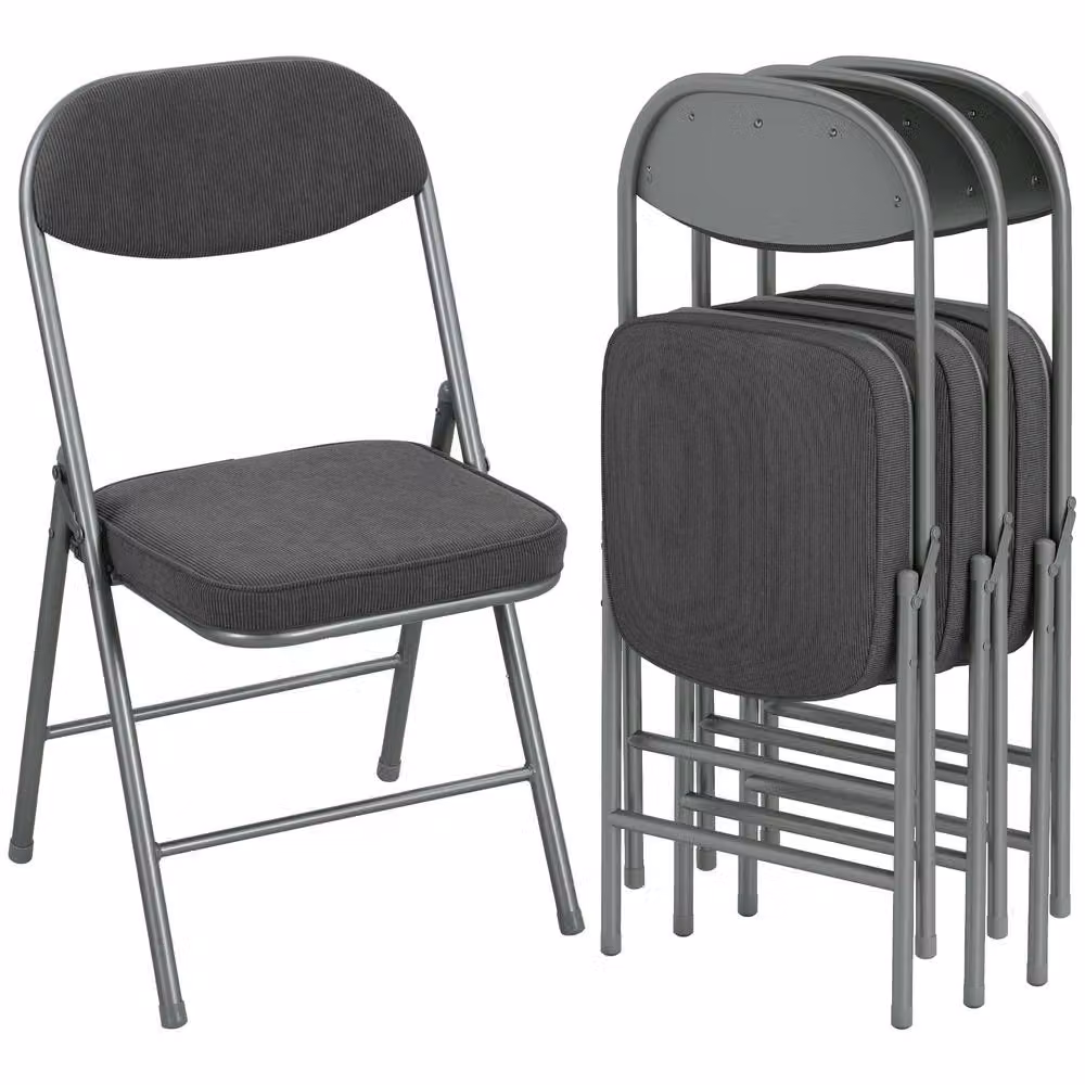 STILVORA Set of 4 Modern Folding Chairs with Grey Corduroy Upholstery and Metal Frame, W/D/H: 48.5 x 45 x 82 cm – 5