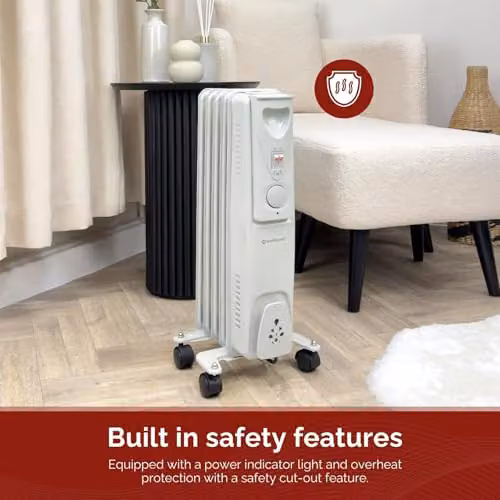Rediffusion 1000W Oil Filled Radiator in White, H 54.5 x W 25.5 x D 24.0 cm – 4