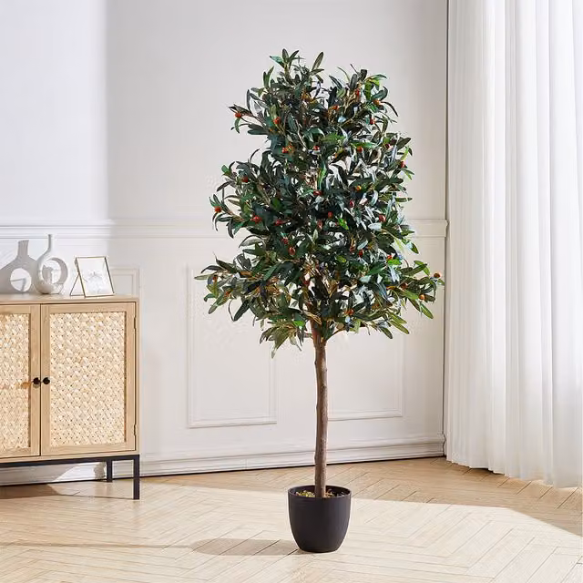 Livingandhome Green Artificial Mediterranean Tabletop Olive Tree in Plastic Pot