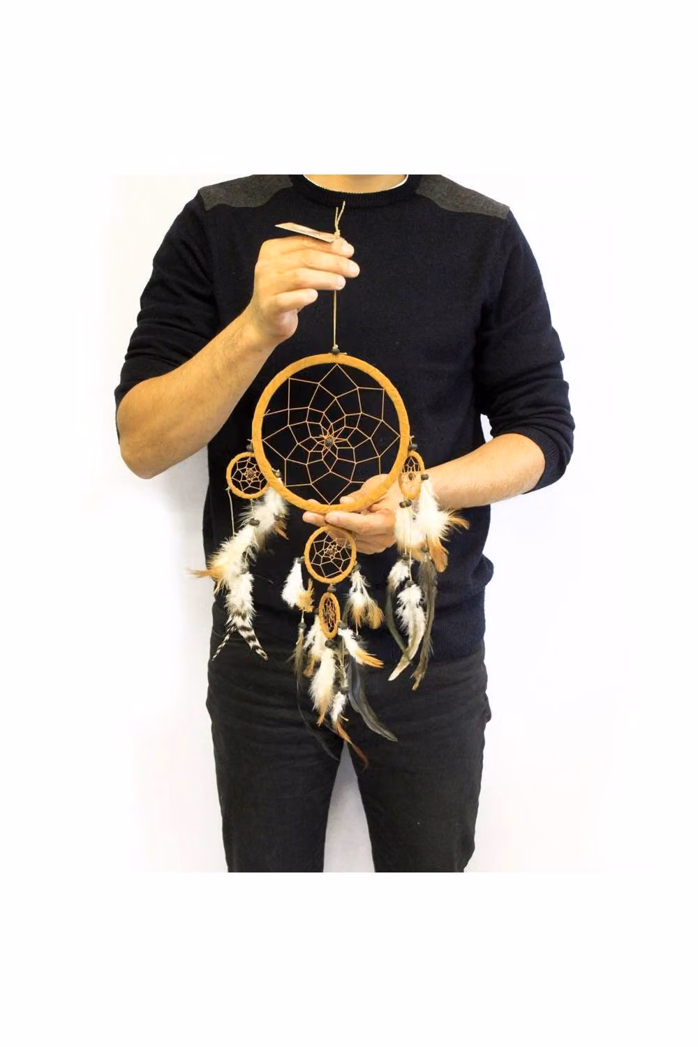 KDMD Large Handcrafted Bali Dreamcatcher in Beige and Brown with Geometric Mandala Design – 2