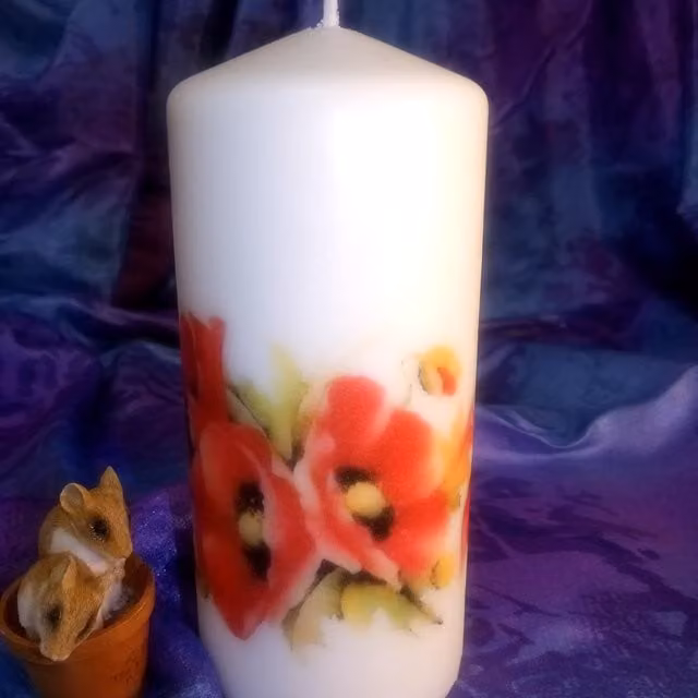 Viki White Poppy Flower Round Pillar Candle Set of 3