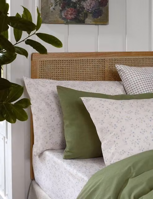 Piglet In Bed Spring Sprig Pure Cotton Fitted Sheet in Natural Mix, Single (3 ft)