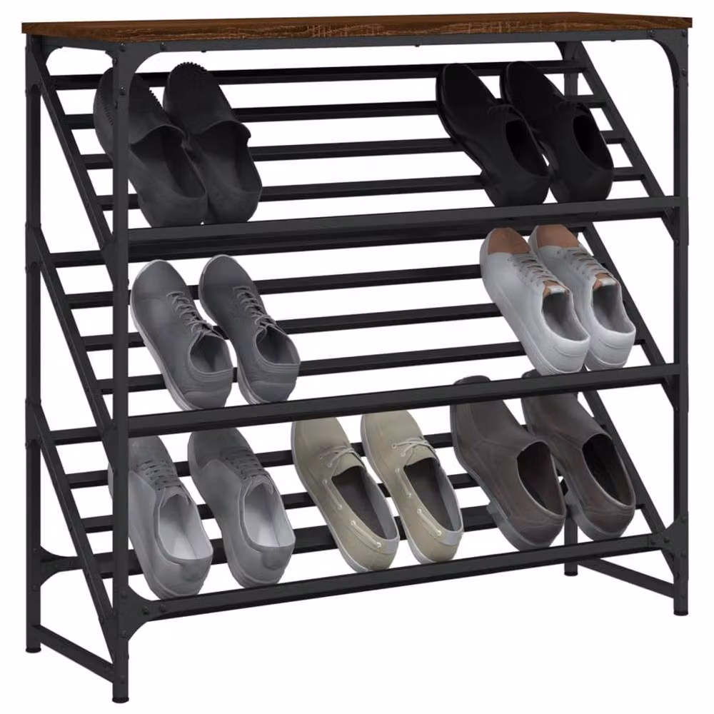 Berkfield Home Brown Oak Shoe Rack, W: 90 cm, D: 30 cm, H: 85 cm – 3