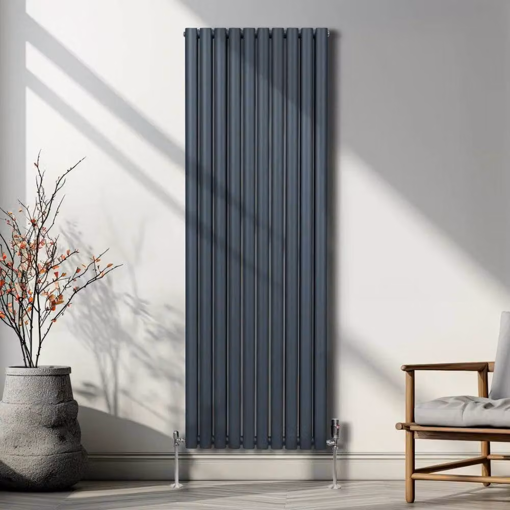 Monstershop Oval Column Radiator and Valves with Thermostat Head, Anthracite Grey, H: 180 cm, W: 60 cm – 4