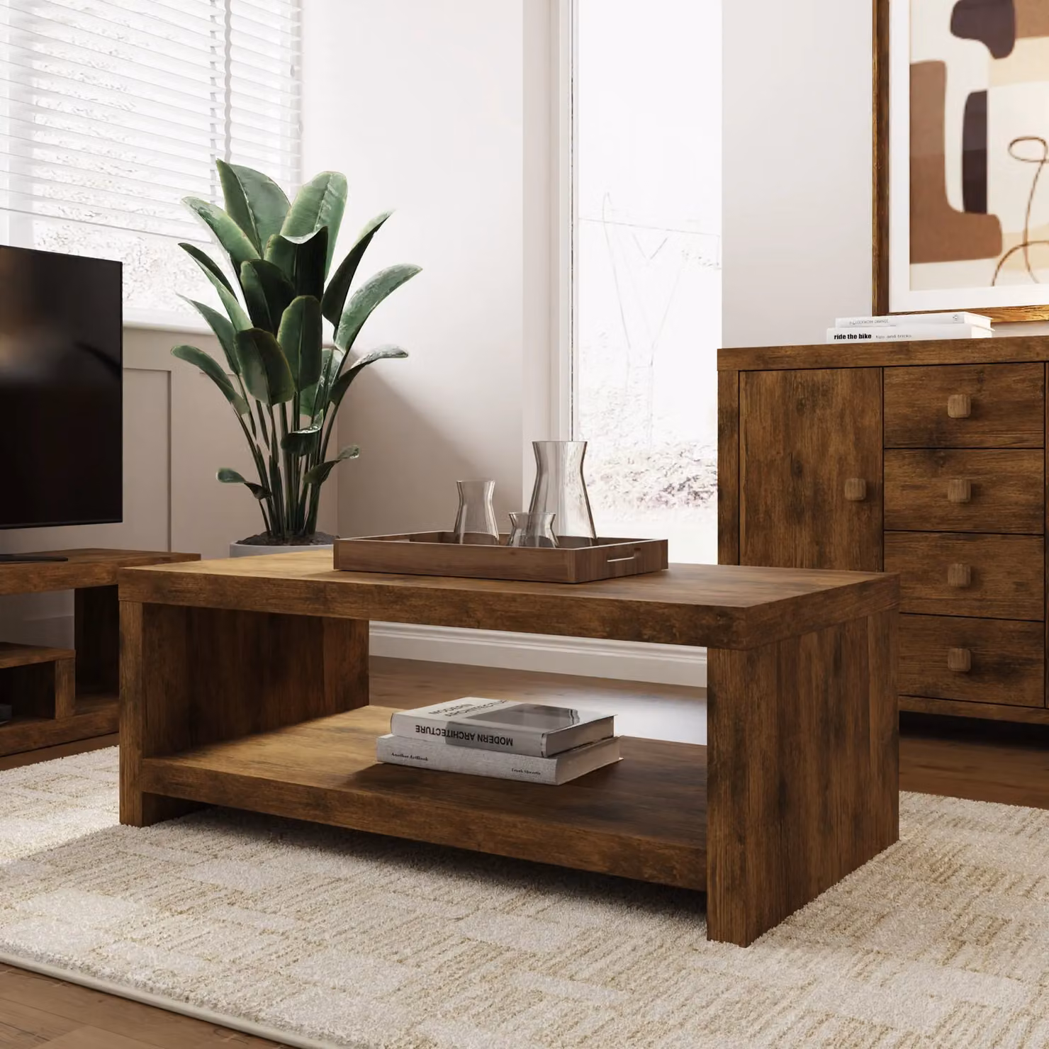 GFW Jakarta Rectangular Coffee Table with Shelf in Brown Mango Wood Effect – 3
