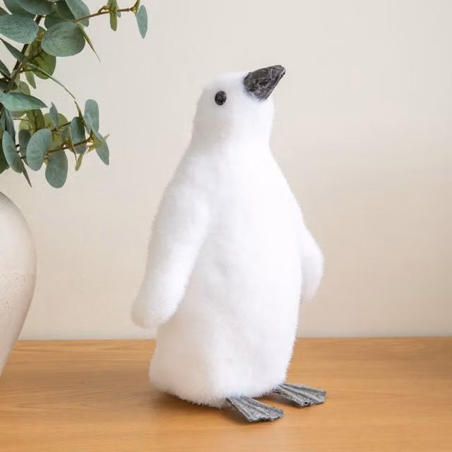 Samuel ALEXANDER White Flocked Christmas Penguin Freestanding Decoration, Height: 26 cm – 1