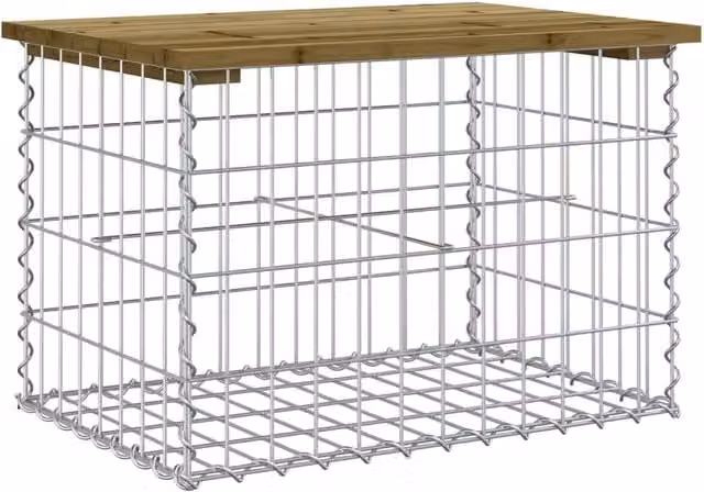 Berkfield Home Gabion Design Garden Bench in Brown Impregnated Pine Wood, W/D/H: 63 x 44 x 42 cm