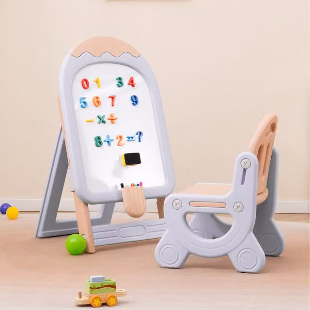 COSTWAY Standing Kids Art Easel with Whiteboard in Purple