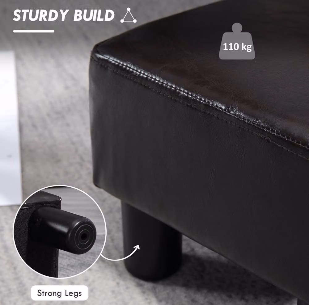 STILVORA Modern Rectangular Footstool with Wooden Frame and Brown Synthetic Leather – 5