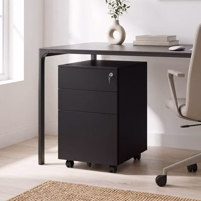 STILVORA Metal Filing Cabinet with 3 Drawers and Lock, Black – 1