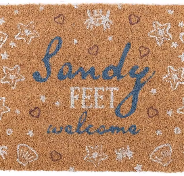 KDMK Nautical Maritime Coir Doormat with Graphic Shell and Crab Design in Brown