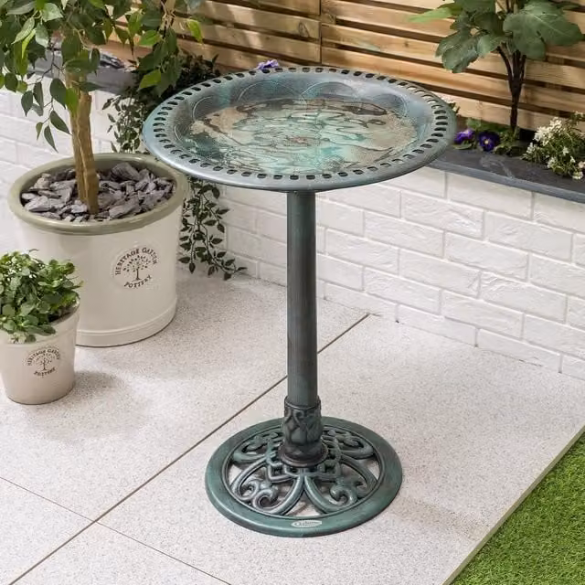 JBL Round Resin Bird Bath in Bronze, Green or Turquoise, W/D/H: 60 x 60 x 43 cm