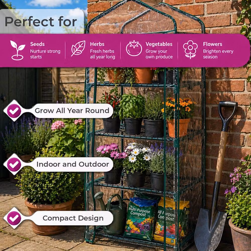 Neo 4 Tier Mini Greenhouse with Steel Frame and Transparent Cover for Indoor and Outdoor Use – 2